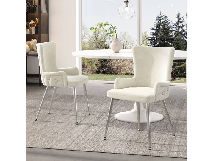 Chaise de salle à manger en velours, chaise longue de luxe pour salon et chambre à coucher, avec quatre pieds de Support en métal argenté, méthodes de combinaison multiples