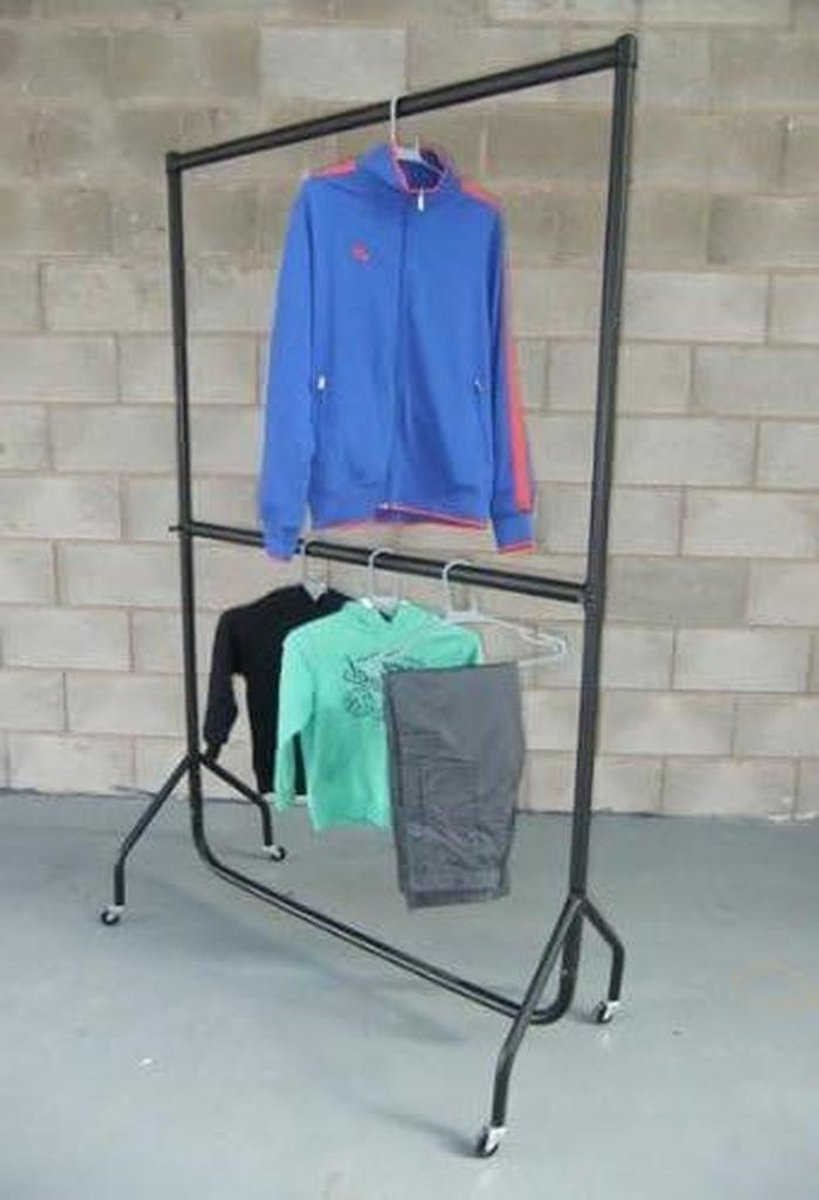 Zwart Dubbel Kledingrek - Staand Kledingrek voor het Opbergen van Kleding - Hoogte: 152 cm