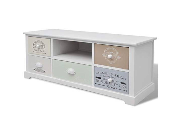 KGHERMDF TV-Schrank Französischer Stil Holz, 5 Schubladen Hellgrüne Mittel-Schublade, Vintage-Druck, Austauschbare Schubladen, Offenes Fach, Langlebig