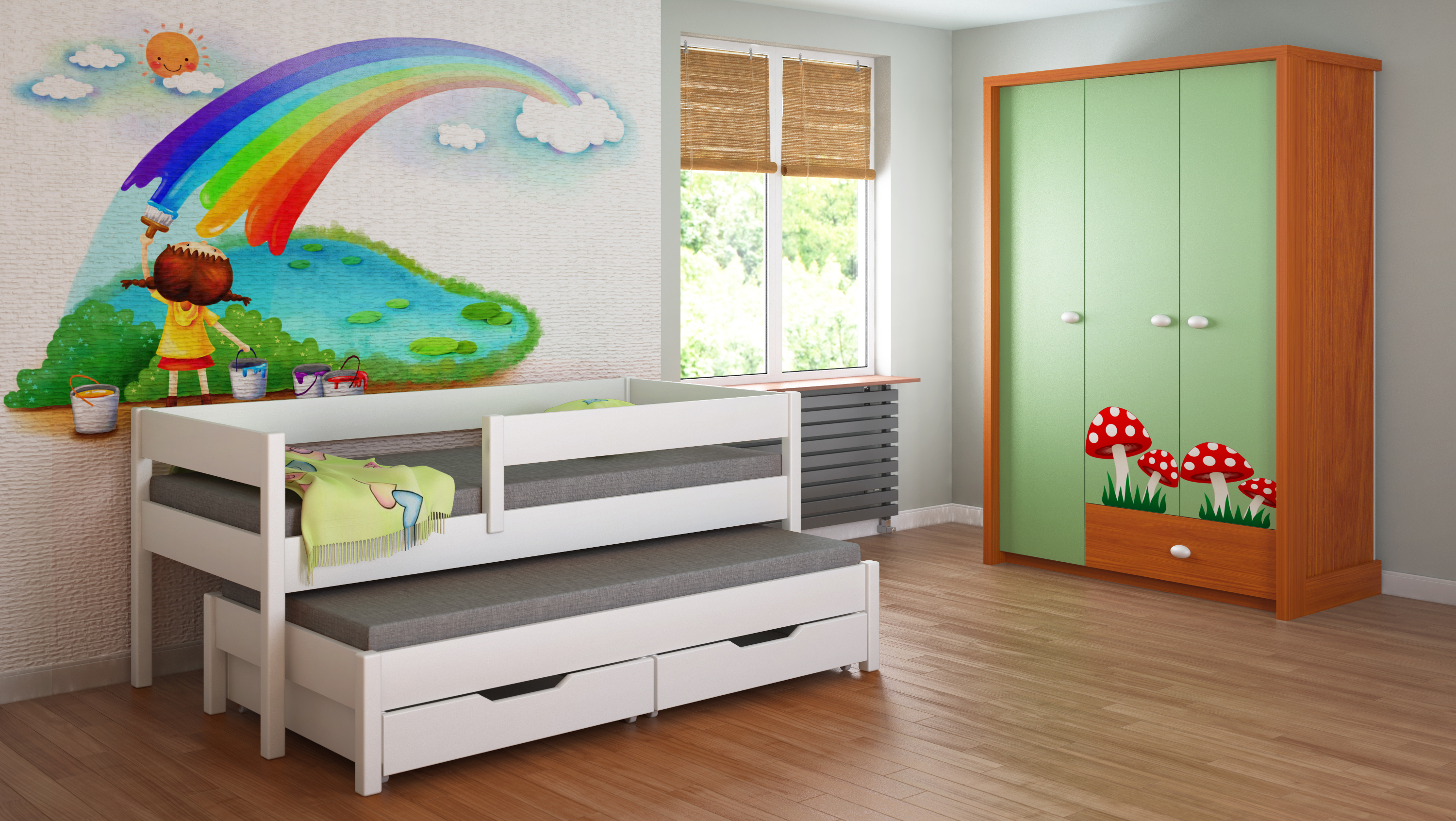 Ausziehbett Junior 160x80 Kinderbett mit Rausfallschutz & Lattenrost weiß 80 x 160 für Mädchen und Jungen mit Matratzen