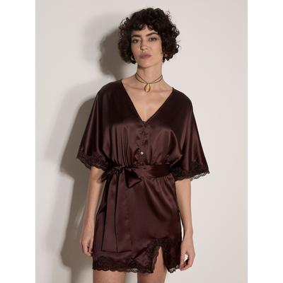 Minikleid APRICOT "Spitzenkleid aus Satin", Damen, Gr. 8, braun, Kleider Minikleid, mit Knopfdetails