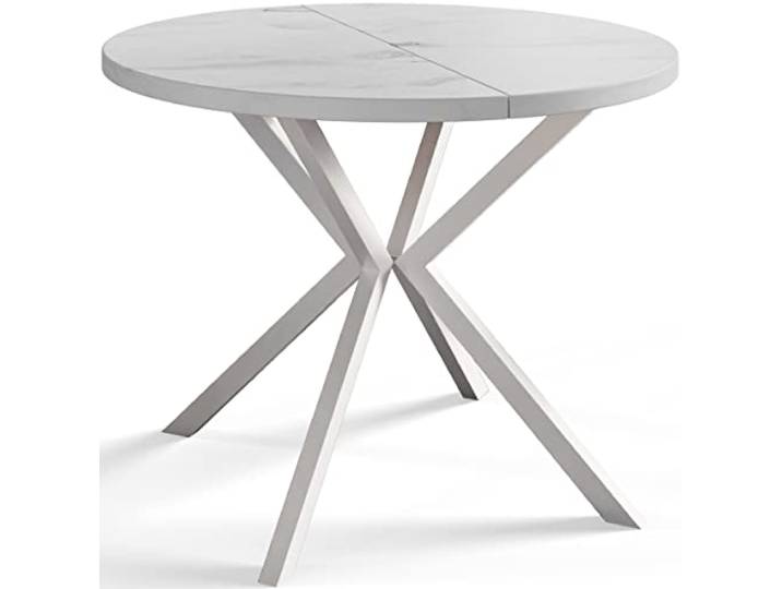 Esszimmertisch Ausziehbarer 120-200cm, Marmur, Weiße Metallbeine Runder Tisch Loft Liten, Wohnzimmertisch, Küchentisch und Esszimmertisch