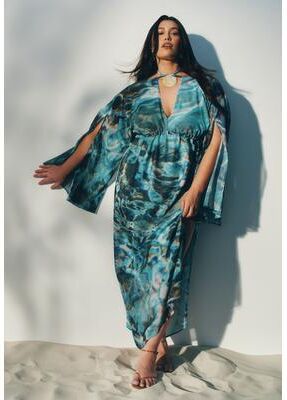 Plus Size Women's Shell Detail Wide-Sleeve Kaftan by ELOQUII in Aquamarine (Size 14)