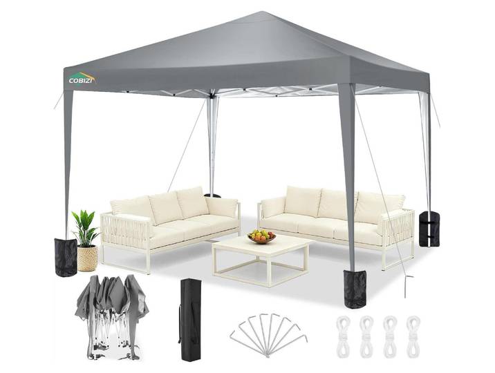 Faltpavillon 3x3m Wasserdicht Stabil Winterfest UPF 50+ UV-Schutz Grau mit Tragetasche