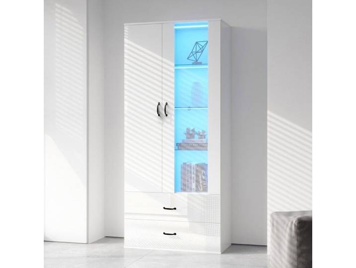 Vitrine LED - Zephmum - 2 portes transparente blanche