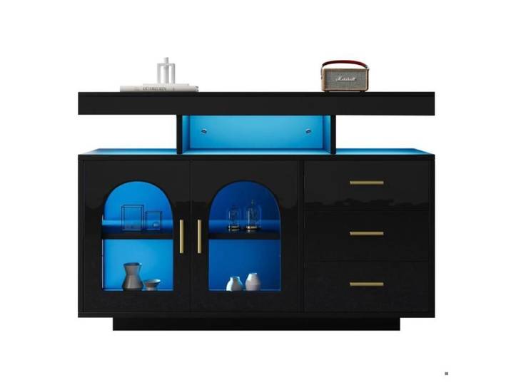 Armoire de buffet à buffet à led armoire de bar à café armoire à tiroirs armoire de cuisine avec lumières de 16 couleurs