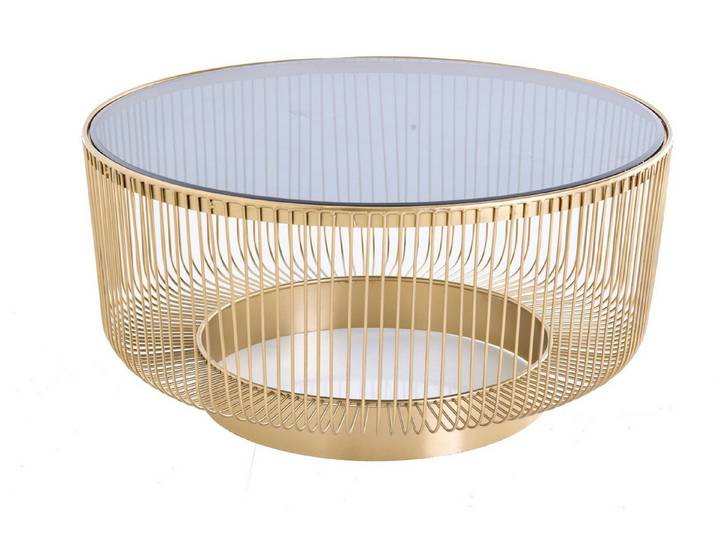 Licht-Erlebnisse Couchtisch GENOA, Handarbeit aus Hartglas Metall in Gold Schwarz Ø 79 cm (LxBxH)