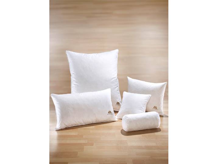 Kissenserie mit goldfarbener Satin-Biese, Weiss, Größe 123 (40/60 cm), Qualität III: 60% Daunen, 40% Federn