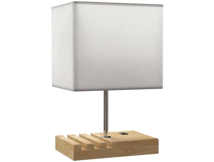 Homcom Tischlampe Schreibtischlampe mit E27-Fassung exkl. Glühbirne, Weiß, Holz, 20x40.5x25 cm, Lampen & Leuchten, Innenbeleuchtung, Tischlampen