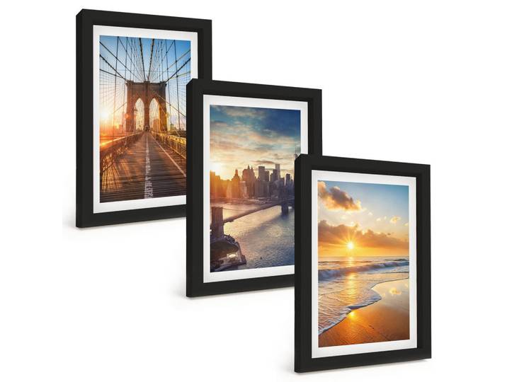 Tulup Bilder SET 3er Set - 20x30 cm Schwarzer Rahmen - Brücken, Sonnenuntergänge, Stadt, Kunststoff, Rechteckig, 20x30 cm, gerahmt, Bilder & Rahmen, Bilder