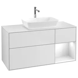 Villeroy und Boch Finion Waschtischunterschrank G831GFMT 120cm, Abdeckplatte white matt, Emotion, Regale Glossy white lacquer, White matt lacquer