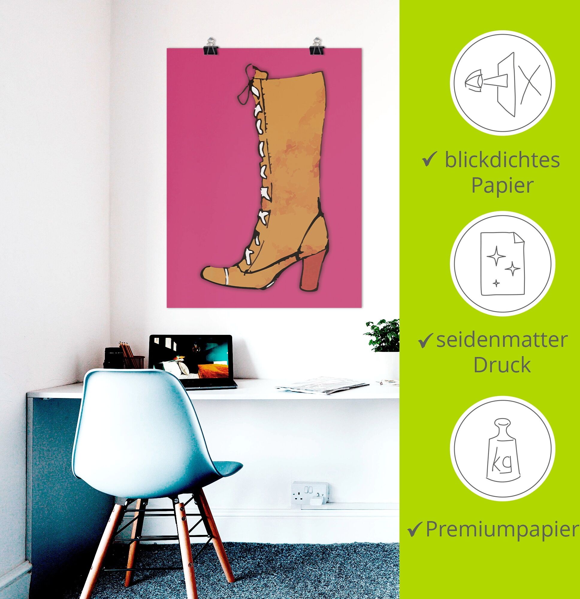 Wandbild ARTLAND "Stiefel", farbe bild(er): pink, B:60cm H:80cm, Papier, Bilder, Wandbild, als Alubild, Leinwandbild, Poster, Wandaufkleber in verschied. Grössen farbe bild(er): pink B/H/T: 60cm x 80cm, Poster Fashion Hochformat, 1 Stk.