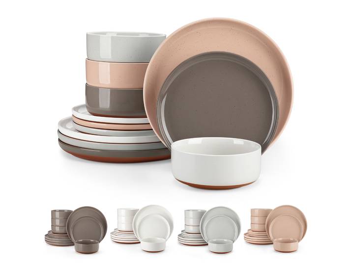 MALACASA TARA 12/24 pièces service de vaisselle bord incurvé sésame glaçure plaques en grès ensemble avec 4/6 pièces assiette à dîner/dessert/bol