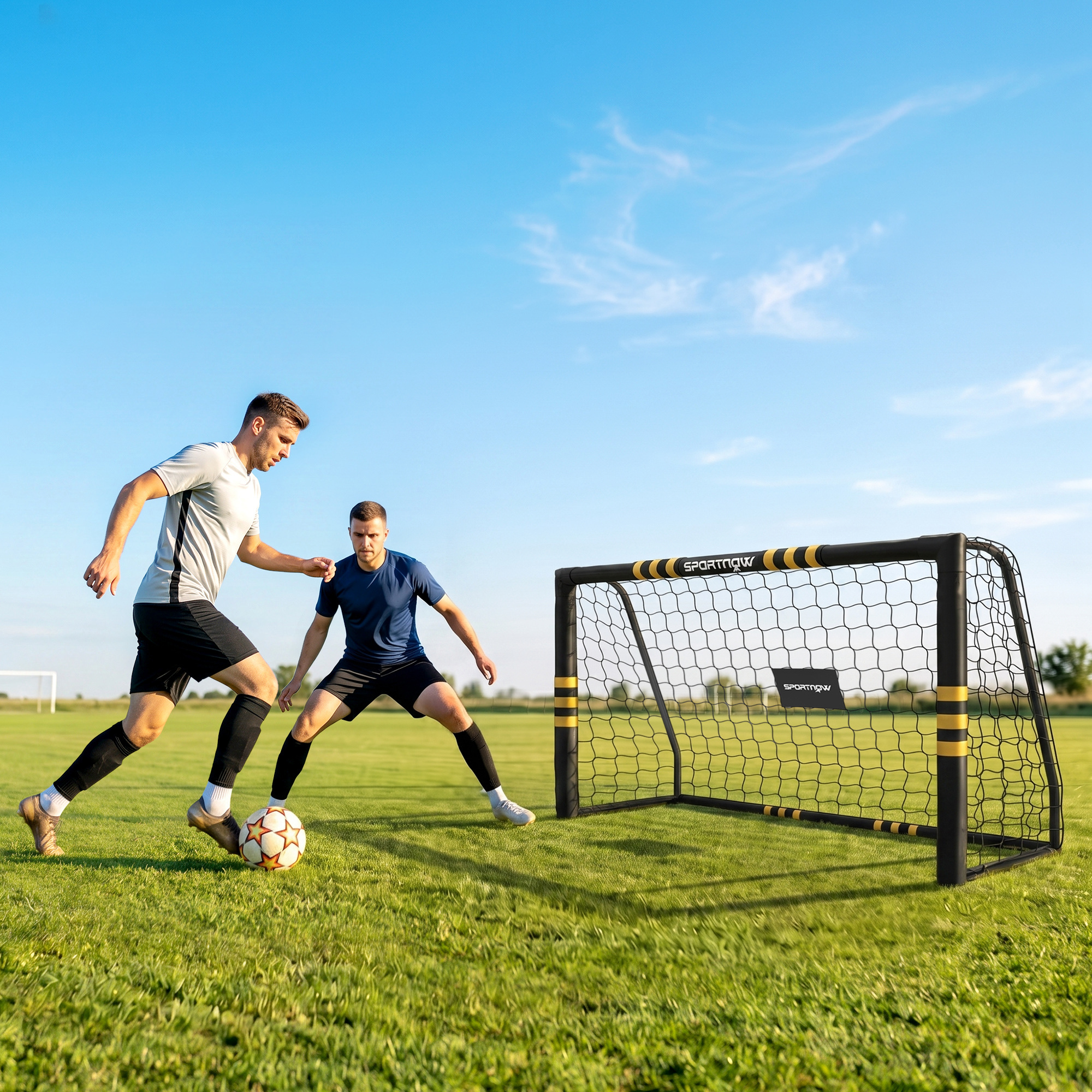 Sportnow Porta da calcio con rete e 5 picchetti, 180x60x120 cm, giallo   Aosom Italy