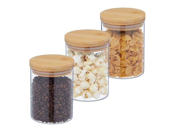 Relaxdays Voorraadpot met deksel set van 3 650 ml
