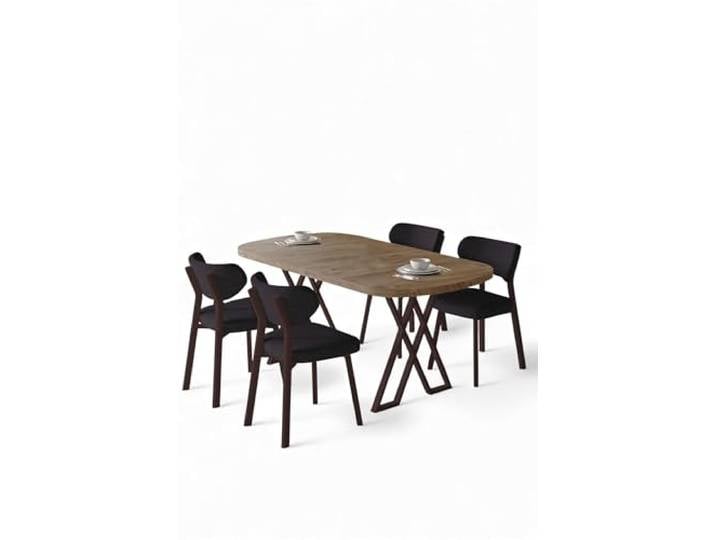 Hanah Home Modern 5-Piece Dining Table & Chairs Set, Atlantic Pine & Anthracite 100% MDF, Metal Legs, Boucle Fabric Stylish Scandinavian Design