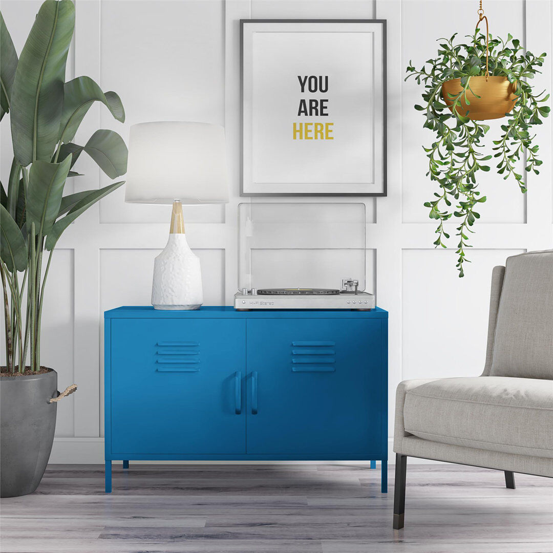 Borough Wharf Lamprecht 2 -Door 2 -Shelf Storage Cabinet Blue 64cm H X 100cm W X 40.1cm D