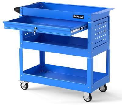 Costway 3 Tier Rolling Tool Cart with Lockable Drawer for Garage and Workshop-Blue