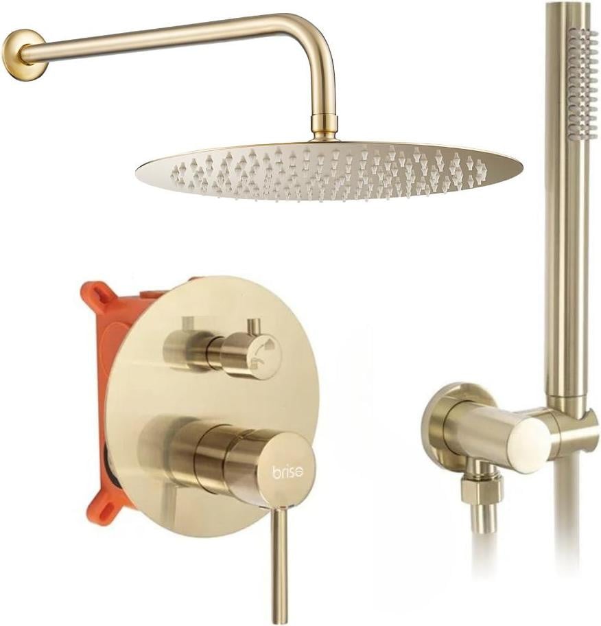 BRISO Goudkleurige Inbouw Regendouche Set met Wandmontage en Douchekop