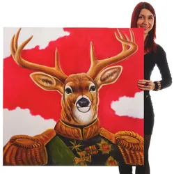 Wandbild Hirsch, 100% handgemaltes Ölgemälde Gemälde XL, 100x100cm