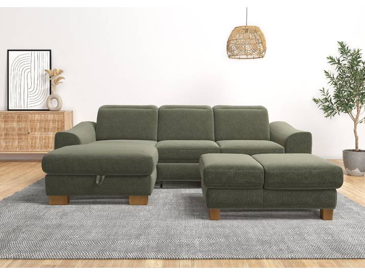 Ecksofa HOME AFFAIRE Dundee L-Form , grün, B:264cm H:86cm T:170cm, Sofas, Ecksofa, wahlweise mit Kopfteilverstellung und zusätzlich mit Schlaffunktion