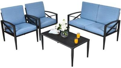 Costway 4 Pieces Patio Furniture Set Aluminum Frame Cushioned Sofa