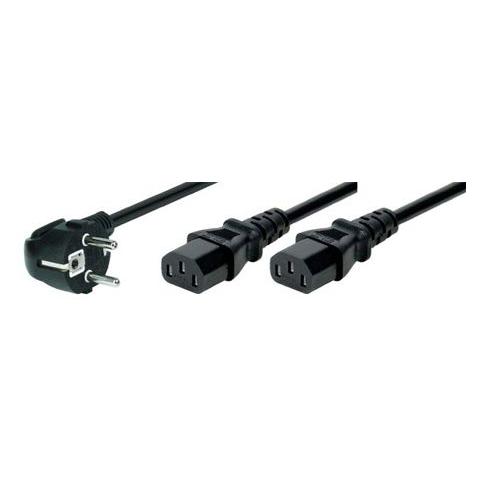 Tecline Y-Netzanschlusskabel, Schukostecker abgewinkelt an 2x Kaltgerätebuchse, 1,8 m Netzkabel zum Anschlus (1.80 m) (808410)
