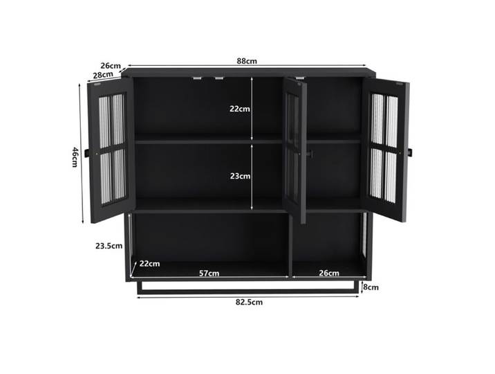 Armoire murale - OEM - Moderne - 3 portes - Noir - MDF + Verre trempé