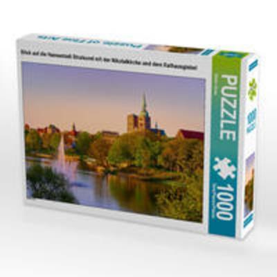 CALVENDO Puzzle Blick auf die Hansestadt Stralsund mit der Nikolaikirche und dem Rathausgiebel 1000 Teile Lege-Größe 64 x 48 cm Foto-Puzzle Bild von