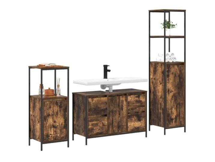 KTHLBRH Badezimmermöbel-Set 3-teilig Eiche geräuchert schwarz Modernes Design, Schrank inklusive, platzsparend, robuste Verarbeitung