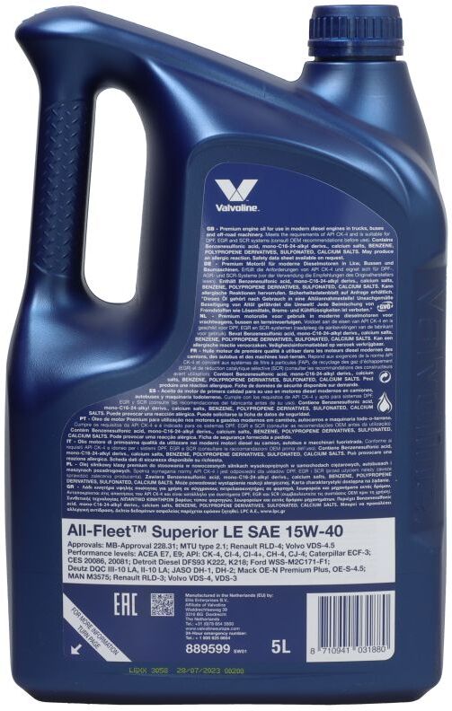 Motoröl VALVOLINE ALL FLEET SUPLE 15W40 5L