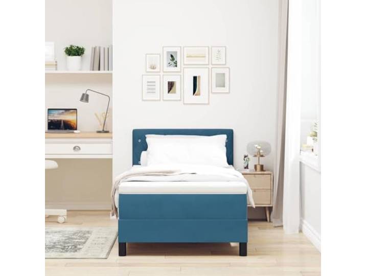 KTHLBRH Boxspringbett dunkelblau 100 x 200 cm Samt Inklusive Matratze, Lattenrost, Kopfteil aus Kunstleder, Massivholz aus Kiefernholz