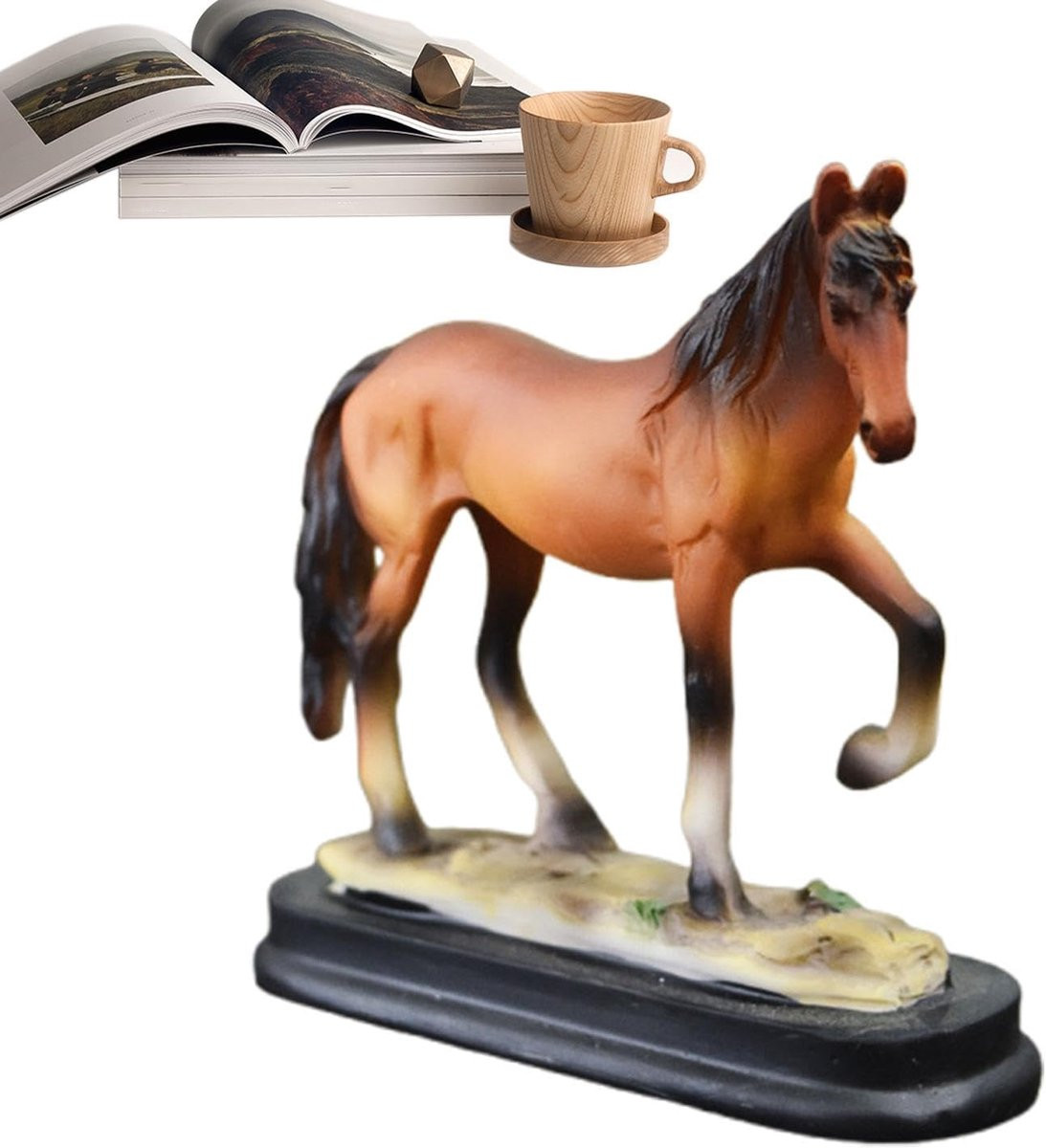 Handgeschilderd realistisch paardenbeeldje van hars voor interieurdecoratie B/D/H: 10 x 10 x 35 cm