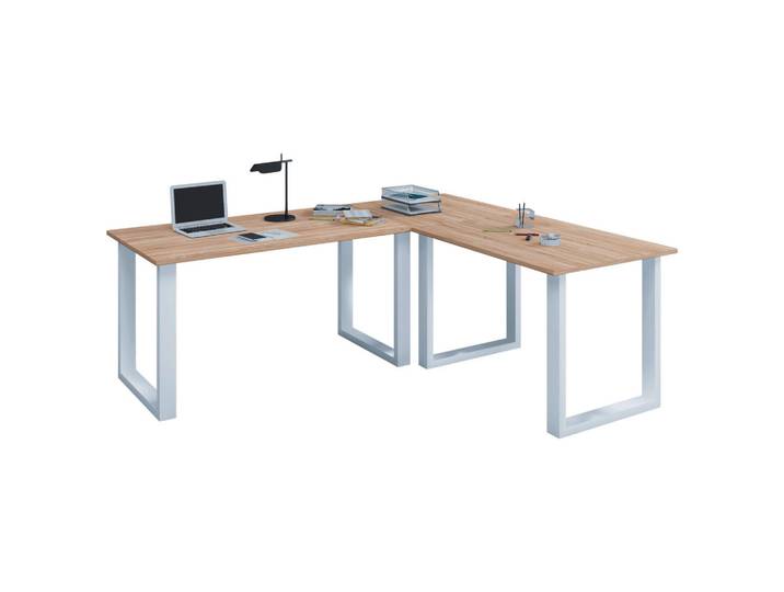 Mid.you Eckschreibtisch, Weiss, Sonoma Eiche, Holzwerkstoff, rechteckig, 190x76x190 cm, in verschiedenen Holz-Dekoren erhältlich, Büromöbel, Schreibtische, Eckschreibtisch