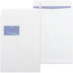 Bong Versandtaschen weiß, C4, mit Fenster, haftklebend, aus Papier, 250 Stück