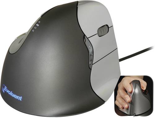Evoluent Vertical Mouse 4 VM4R Ergonomische Maus USB Optisch Schwarz, Silber 6 Tasten 2800 dpi Ergonomisch