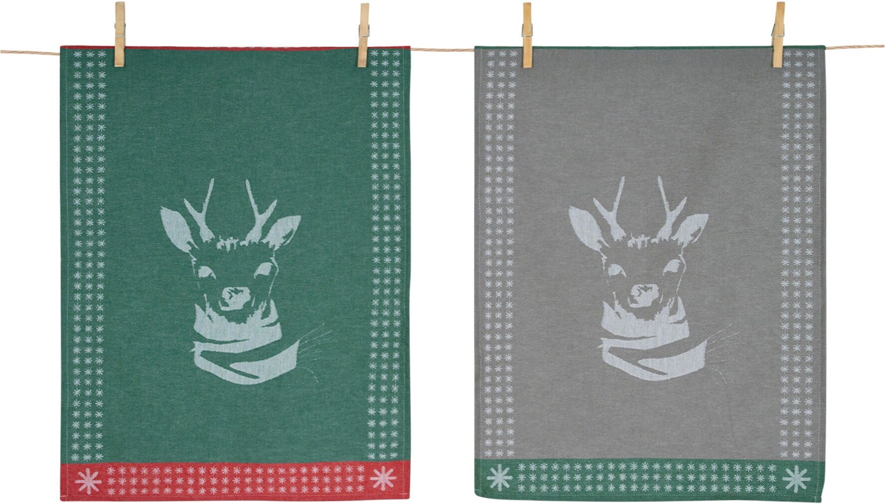 Geschirrtuch PAD "FUNDEER", grün (grau, grün), B:50cm L:70cm, Geschirrtücher, Geschirrtuch, Charmantes Rentier-Motiv für eine nordische, winterliche Atmosphäre