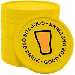 CombiCraft Kunststoff Wertmarken Chips Good for one drink mit Getränk in Gelb- 100 Stück - Ø29 mm