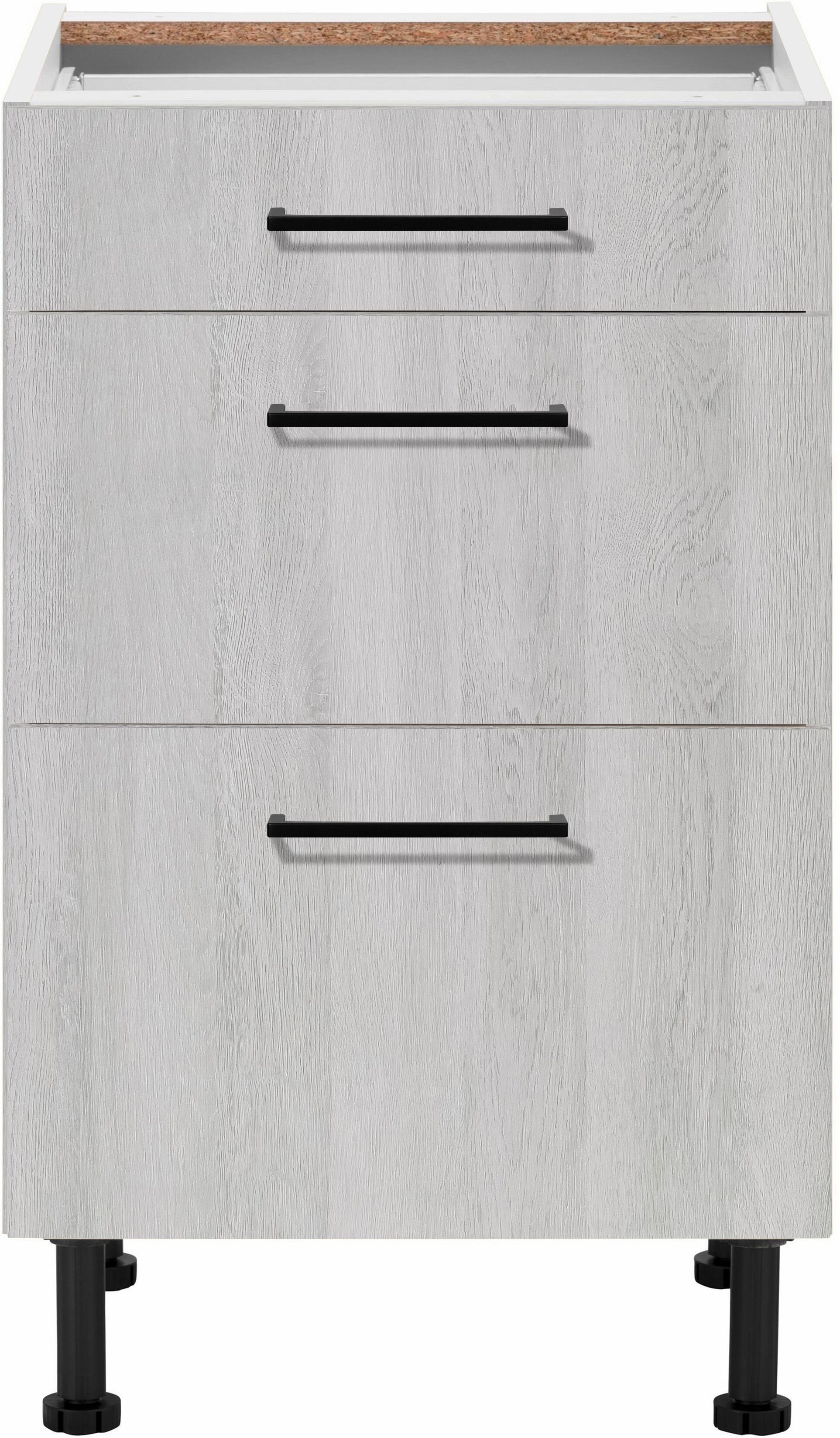 Unterschrank WIHO KÜCHEN "Nisos", weiss (front: wilton oak, korpus: wilton oak), B:50cm H:86,5cm T:58cm, Schränke, Unterschrank, 50 cm breit, Soft-Close in Schubladen, verstellbare Füsse, ohne Platte front: wilton oak, korpus: wilton oak B/H/T: 50cm x 86,