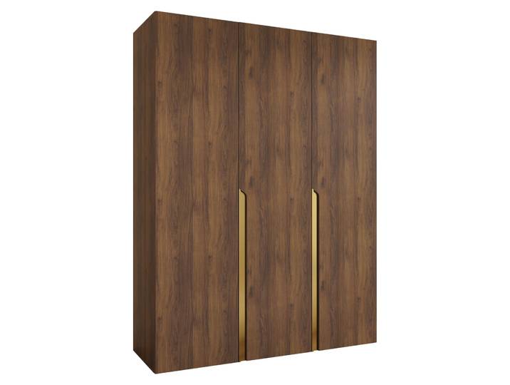 MIRJAN24 Kleiderschrank Mila 1 150, Schlafzimmer, Kleiderschrank, mit drei Drehturen und mit zwei Kleiderstange, Modern, Garderobenschrank (Farbe: Nuss Warmia + Gold)