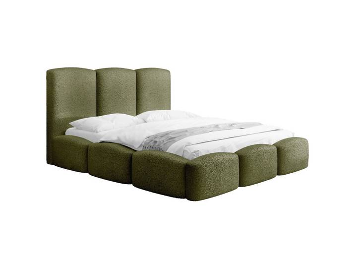 POLSTERBETT Harmony mit Bettkasten, Olivegrün Boucle 200x200 cm