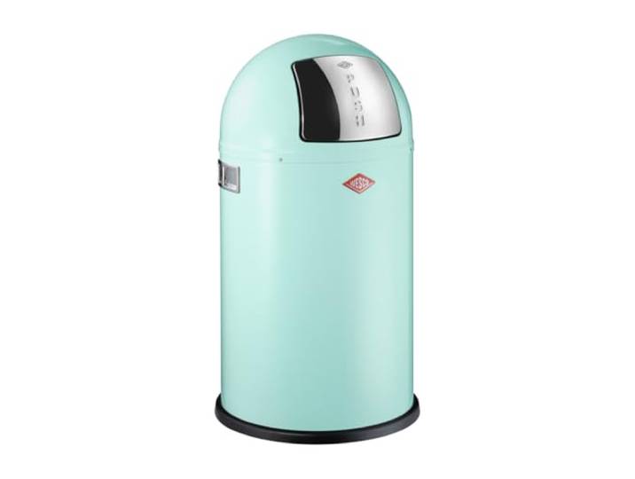 WESCO Pushboy junior Mülleimer in der Farbe mint grün, pulverbeschichtetes Stahlblech, 22 Liter Volumen, große Edelstahlklappe, herausnehmbarer Innenbehälter