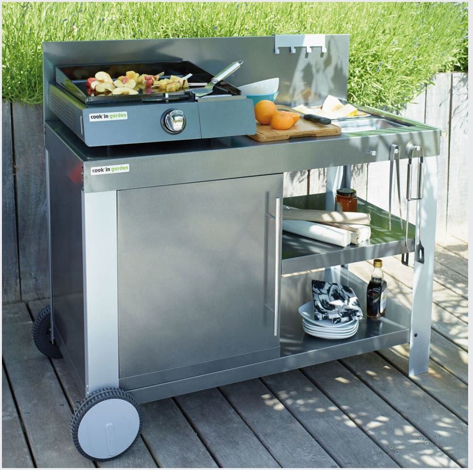 Cook in Garden Carrito para plancha de acero color plata