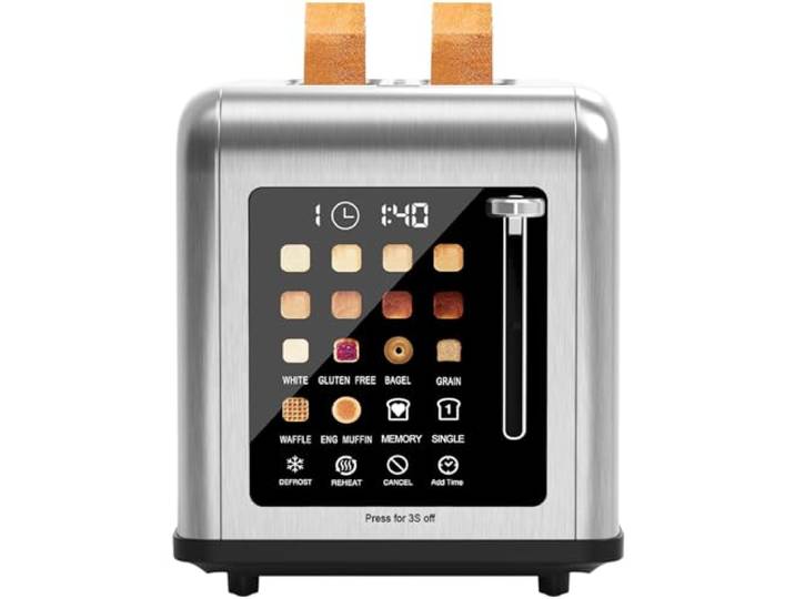 2 Scheiben Toaster, Edelstahl Toaster, 2 Slot Digital Timer, 8 Schattierungseinstellungen, 6 Arten von Brot für Bagel, Abbrechen, Auftauen (Edelstahl)