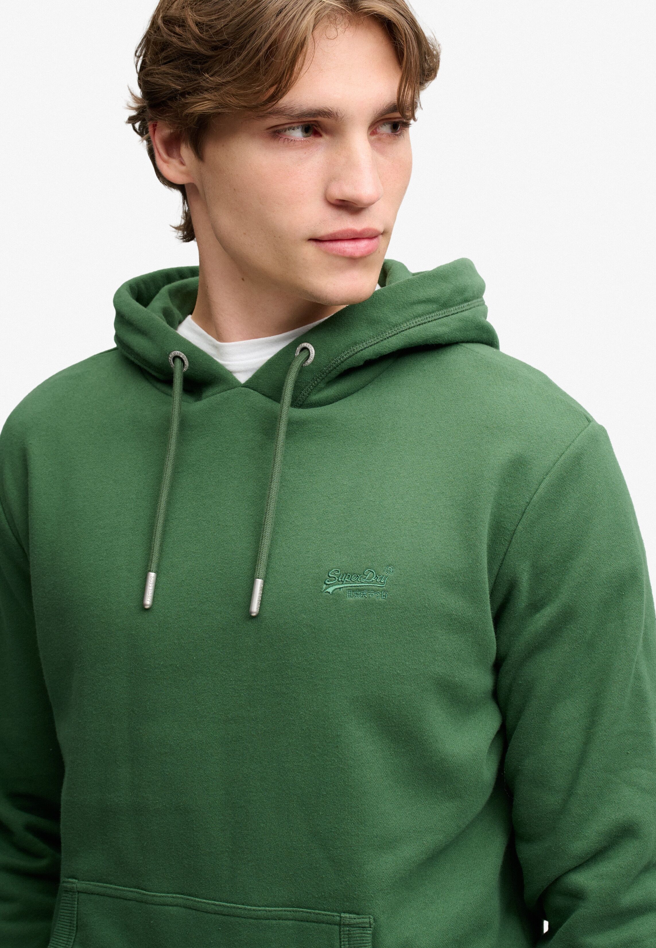 Kapuzensweatshirt SUPERDRY "Essential Logo Hoodie Hb", Herren, Gr. S, grün (rich boston grün), Sweatware, Obermaterial: 80% Baumwolle, 20% Polyester, unifarben, loose fit normal, Rundhals, Rippbündchen, Sweatshirts Kapuzensweatshirt, Baumwollmischung, loo