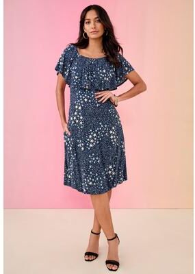 Plus Size Women's Convertible Flounce Dress by Roaman's in Evening Blue Americana Stars (Size 42/44)