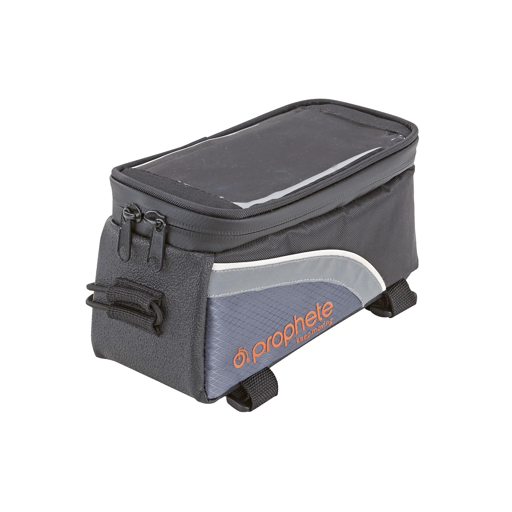 Oberrohrtasche, wasserabweisend, mit Smartphone-Fach für Smartphones bis 5,5", inkl. Kopfhörerausgang, Volumen: 1,5 Liter, Farbe: schwarz