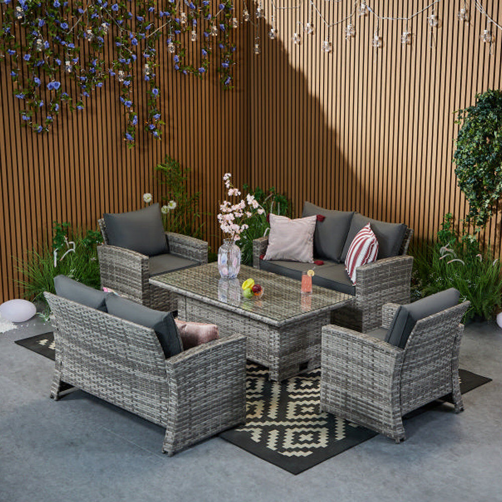 Latitude Run Rosen 6 Seater Sofa Set With Rising Table With Two Single Armchairs Grey 6