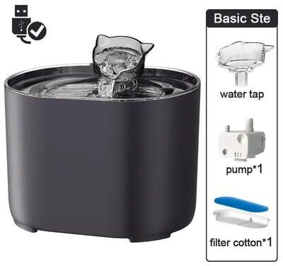 Inspired Finds 2.2L Intelligent Cat Water Fountain With Ultra Quiet Pump & Filter System black+tap+pump+cotton