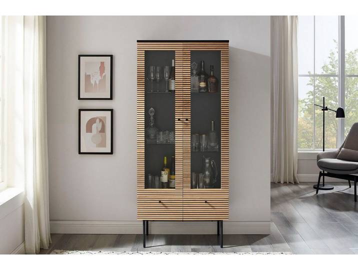 SalesFever Vitrine Torsby Designer Vitrine in edler Optik Eiche Echtholzfurnier